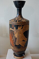 Nike with bowl and kithara, red-figured lekythos, 460 BC, Blanton Museum of Art.