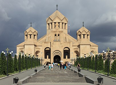 Saint Gregory the Illuminator Cathedral, Yerevan, completed in 2001, contains the remains of Gregory