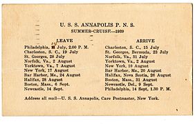 PNS Annapolis Summer cruise itinerary, 1939. Pennsylvania Nautical School Collection, J Henderson Welles Archives and Library, Independence Seaport Museum. Philadelphia, PA
