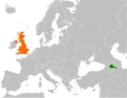 Map indicating locations of Armenia and United Kingdom