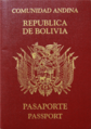 Older wine-coloured Bolivian passport type showing Andean Community of Nations added to the title.