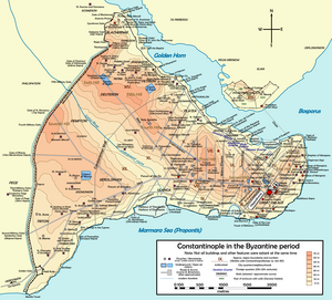 A colored map of Constantinople in Byzantine times