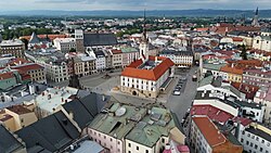 Horní Square, the historic city centre (left: Holy Trinity Column; middle: Olomouc City Hall)