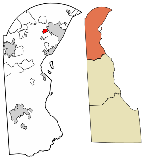 Location of Elsmere in New Castle County, Delaware.
