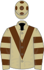 Beige, brown chevron, hooped sleeves and spots on cap