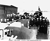 Enlisted complement on the fantail, at the time of her commissioning ceremonies.