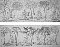 Seven Sages of the Bamboo Grove wearing bao yi bo dai, from rubbing of Eastern Jin molded tomb bricks