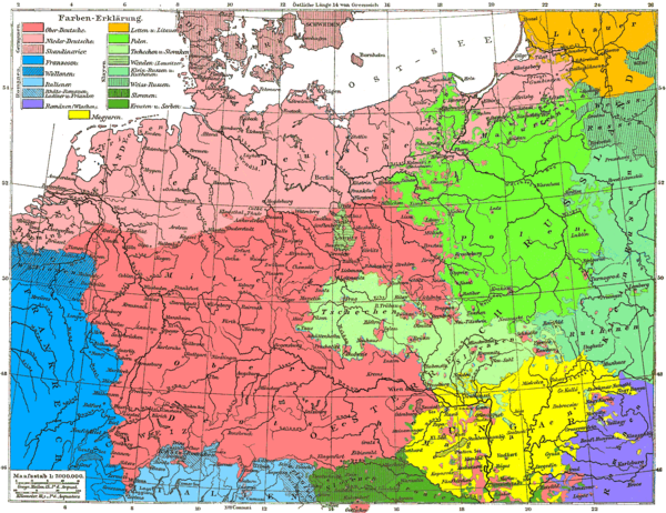 Czechs and Slovaks in one color (light green) on ethnic map, 1880s.