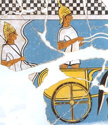 Warriors on a chariot. Fresco in Nestor's palace (LHIIIA/B period, around 1350 BC)