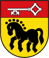 Gemeinde Altendorf Unter rotem Schildhaupt, darin ein waagrechter silberner Schlüssel, in Gold ein schwarzes Pferd.[2]