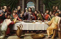 The first Eucharist, depicted by Juan de Juanes in The Last Supper, c. 1562
