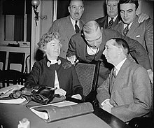 Six members of the United States Congress speaking among themselves – one woman and five men – in 1939