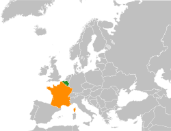 Map indicating locations of Belgium and France