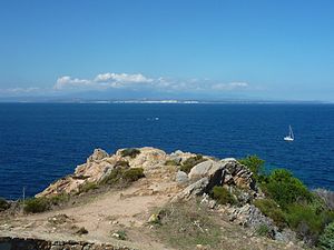 The Strait as seen from Santa Teresa di Gallura in Sardinia; Corsica is in the background.
