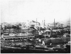 Fabrik- mit Gleisanlagen (aus: L’Homme et la Terre, Die Menschen und die Erde, Band 5, Élisée Reclus, ca. 1900)