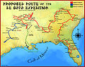 Image 17A map showing the proposed route of the de Soto Expedition, based on the 1997 Charles Hudson map (from History of North Carolina)
