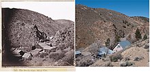 Devils Gate and Silver City. Left photo is circa 1866; right photo is 2010.