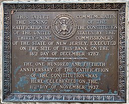 Plaque commemorating the ratification of the United States Constitution on the One West State Street building now at this site