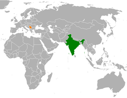 Map indicating locations of India and Serbia