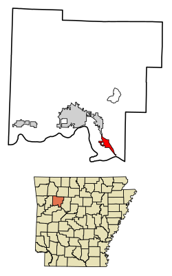Location of Knoxville in Johnson County, Arkansas.