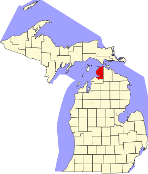 Map of Michigan highlighting Emmet County