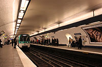 MF 77 rolling stock on Line 8 at Invalides