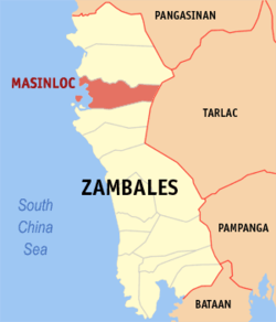 Map of Zambales with Masinloc highlighted