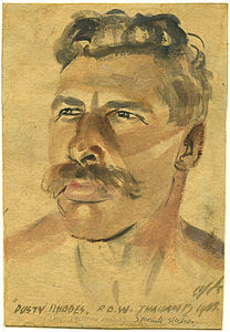 Portrait of POW "Dusty" Rhodes. A three-minute sketch by Old painted in Thailand in 1944