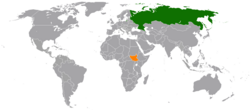 Map indicating locations of Russia and South Sudan