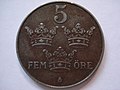 A 1950 iron Swedish krona coin, with face value of 5 öre