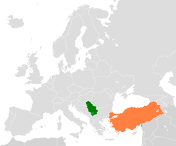 Map indicating locations of Serbia and Turkey