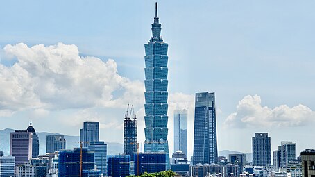 Taipei's CBD skyline, with Taipei 101 in the (Xinyi Special District)