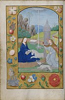 "Hunt of the Unicorn Annunciation" (c. 1500) from a Netherlandish Book of Hours collected by John Pierpont Morgan. For the complicated iconography, see Hortus conclusus
