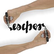 Lower case and permanent marker File:Ambigram Escher with reversible drawing hands - photomontage.jpg