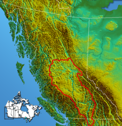 Boundary of the Interior Plateau (shown including Okanagan, Shuswap and Quesnel Highlands)