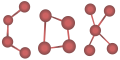 Burgundy-colored ball and stick pseudo-molecule diagram spelling the three letters C, D, and K.
