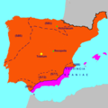 Visigothic Kingdom (418-721 AD) and Byzantine Empire (286/395–1453 AD) in 586 AD.