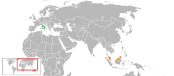 Map indicating locations of Holy See and Malaysia