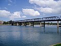 A full view of Iron Cove Bridge, which crosses the Iron Cove Bay on the Parramatta River