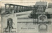 Postcard explaining the construction of the crossing under the Seine by the use of pressurised sunken caissons