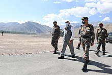 PM Narendra Modi walking with Indian soldiers