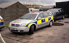 An Opel Vectra patrol car used by the Royal Military Police in Germany.