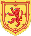 Wappen des Königreiches Schottland mit einem roten steigenden Löwen auf goldenem Grund, umgeben von Lilien-Doppelbalken