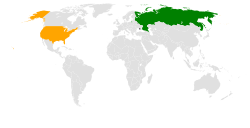 Map indicating locations of Russia and USA
