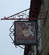 The sign for the Duke of Leeds public house, Leedstown, Cornwall