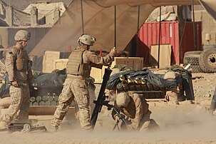 M252 mortar crew and ammunition in Afghanistan, 2008