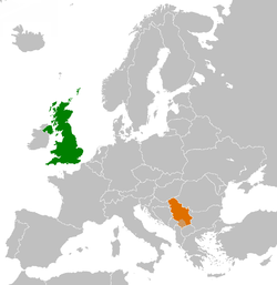 Map indicating locations of United Kingdom and Serbia