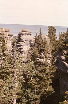 Stop at Niapiskau, limestone monoliths, boreal forest, Gulf of St. Lawrence