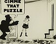 Originale Filmszene: Die Zeichentrickfigur Bootleg Pete verlangt von Alice die Herausgabe ihres Kreuzworträtsels