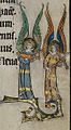 Two angels (with citole at left and vielle. The vielle has frets. From the Missale, Winterteil, early 14th century.